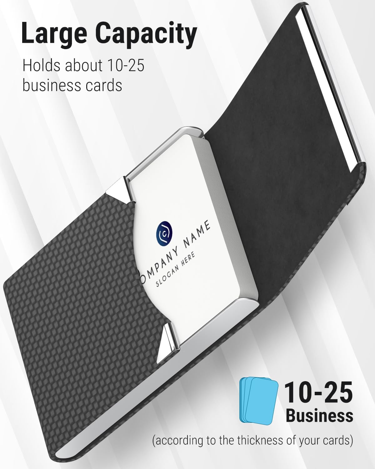 Business Card Holder, PU Leather & Stainless Steel Business Card Case for Men or Women, Slim Name Cards Holder RFID Blocking Credit Cards Carrier with Magnetic Closure, Black Carbon