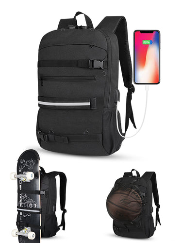 Skateboard Basketball Backpack with USB Port