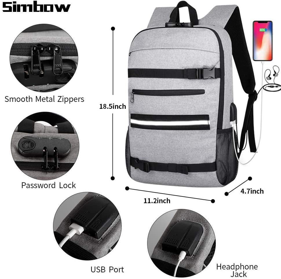 Simbow Multi-functional Skateboard Backpack Laptop Rucksack, Water Resistant