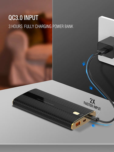 PD Power Bank, 18W USB Type C QC 3.0 Portable Charger, 10000mAh Power Delivery, PD And QC3.0 Outputs Fast Charge