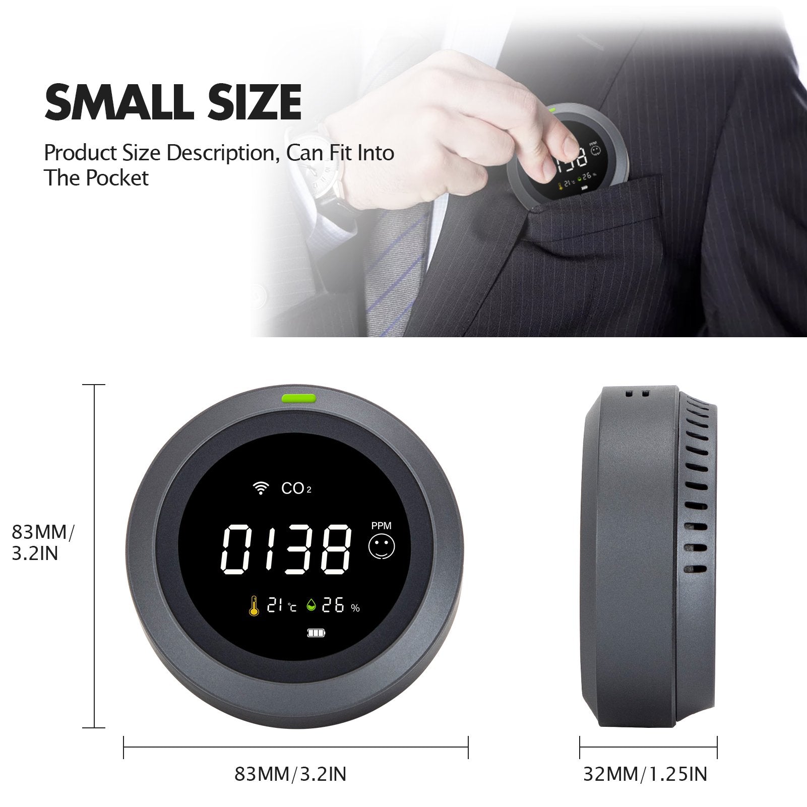 Carefor CF-5Wifi Air Quality Monitor for CO2 , CO2 Meter, CO2 Monitor Wireless Temperature, Humidity