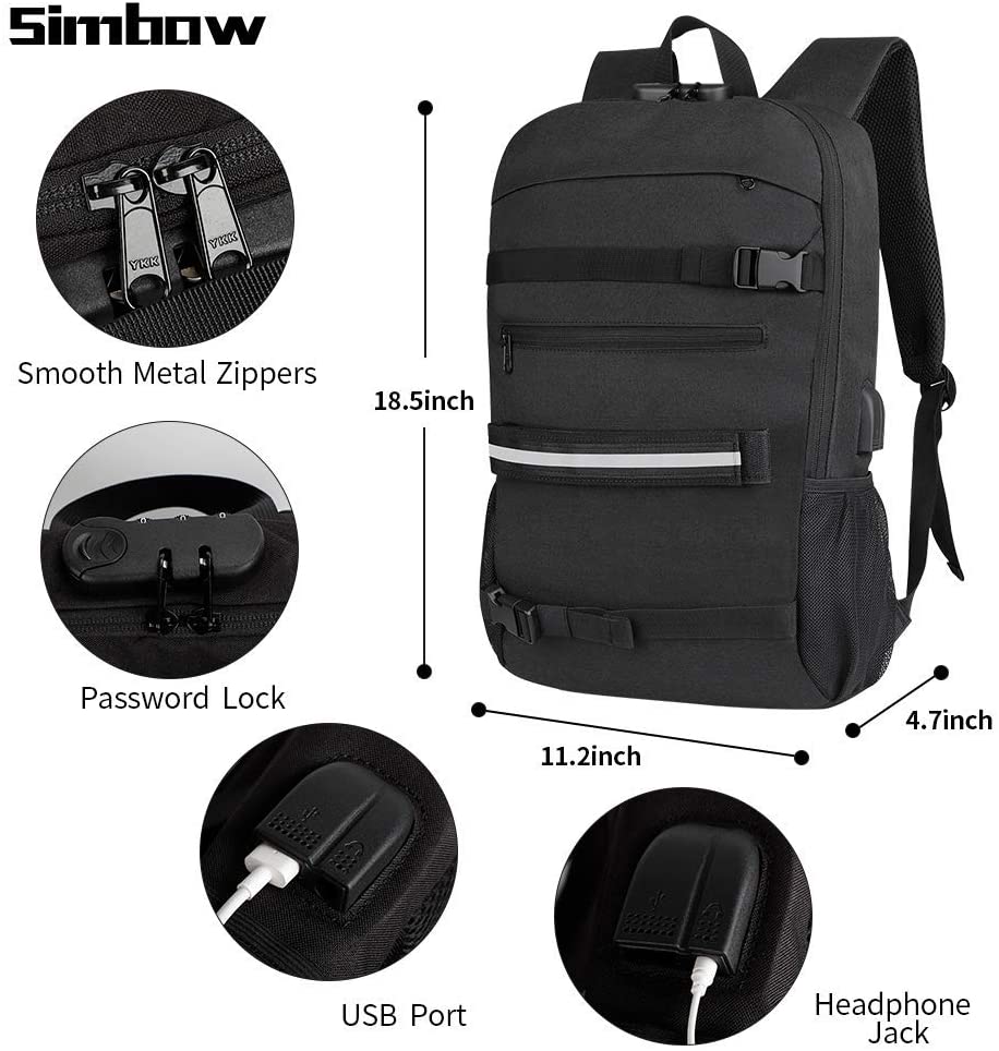 Simbow Multi-functional Skateboard Backpack Laptop Rucksack, Water Resistant