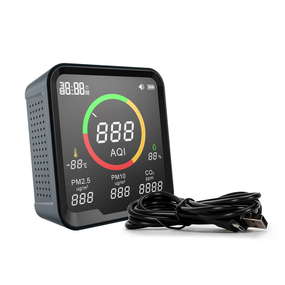 Carefor CF-9A Portable Air Quality Monitor For AQI, PM2.5, PM10, CO2, Temp and Humidity,With Buzzer Alarm